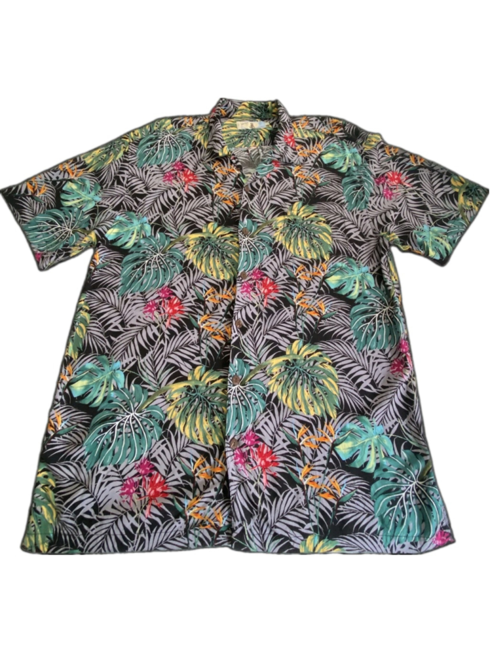 High Surf Hawaiian Shirt Mens 2XL Black Tropical Floral Rayon Aloha Button Up